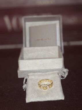 Michael Kors Gold Chain-Link MK Logo Ring with Pave Halo